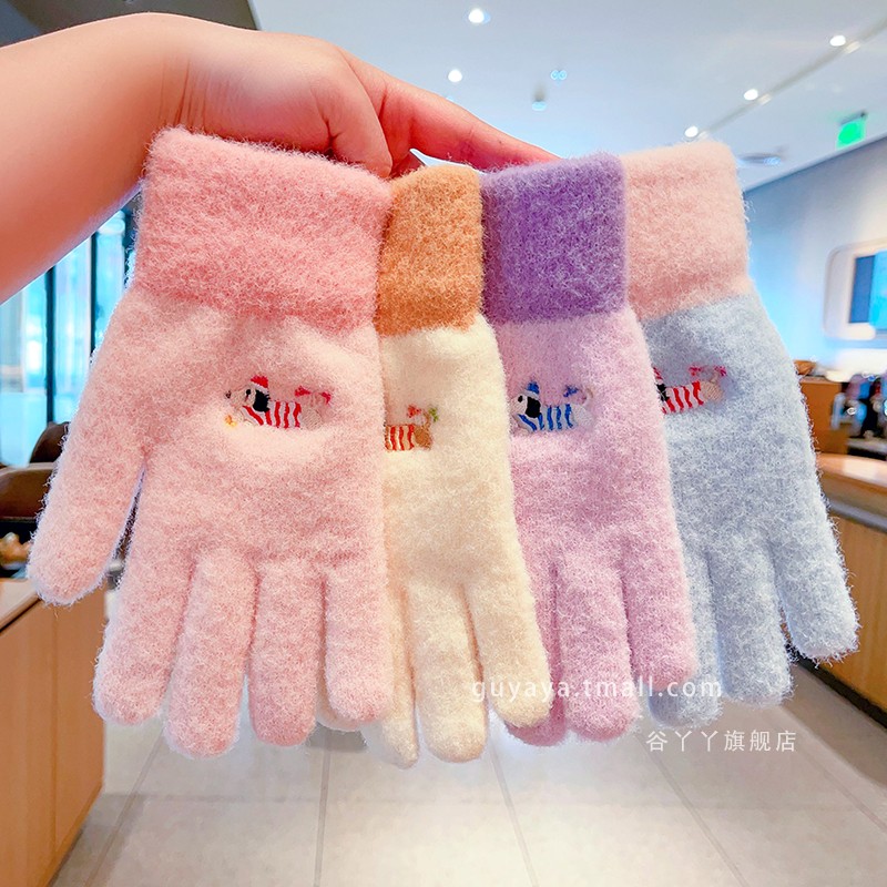 秋冬新款儿童保暖分指手套韩版糖果色甜美可爱男女童手套学生写字