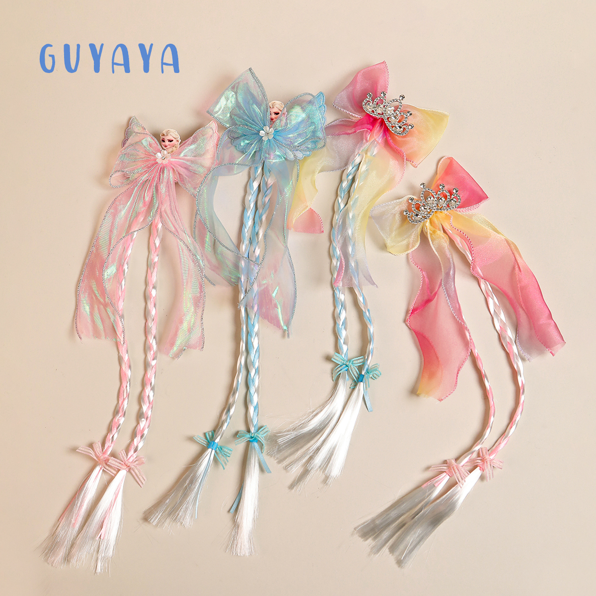 超仙艾莎公主头饰女童马尾辫蝴蝶结编发发夹假发辫子发卡儿童发饰