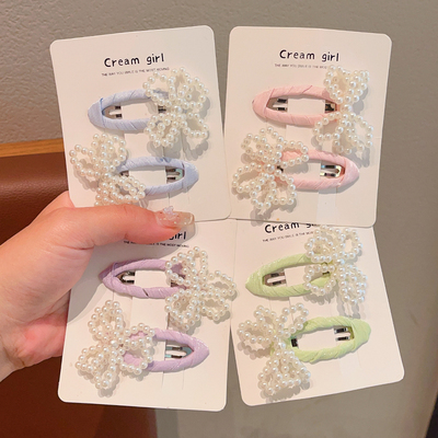 儿童珍珠蝴蝶结发夹女童刘海夹