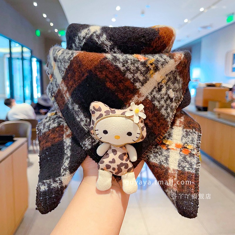 女童格纹kt猫围脖格纹时尚披肩