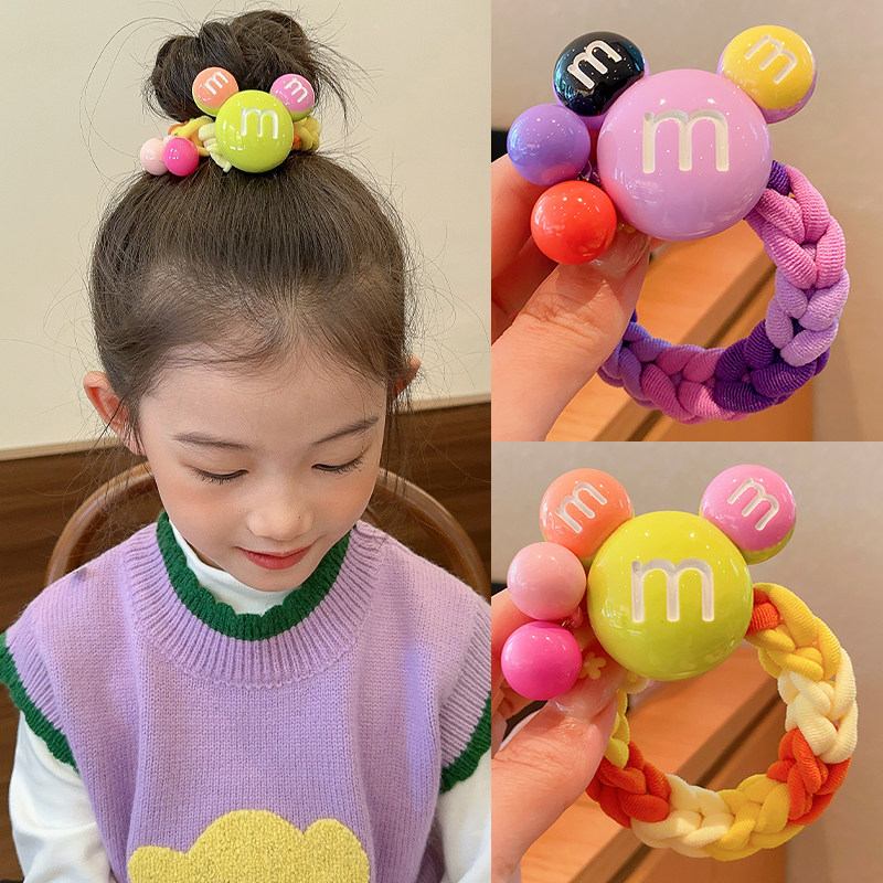 女童糖果色字母发绳儿童韩版编织皮筋小女孩丸子头不伤发头绳发饰