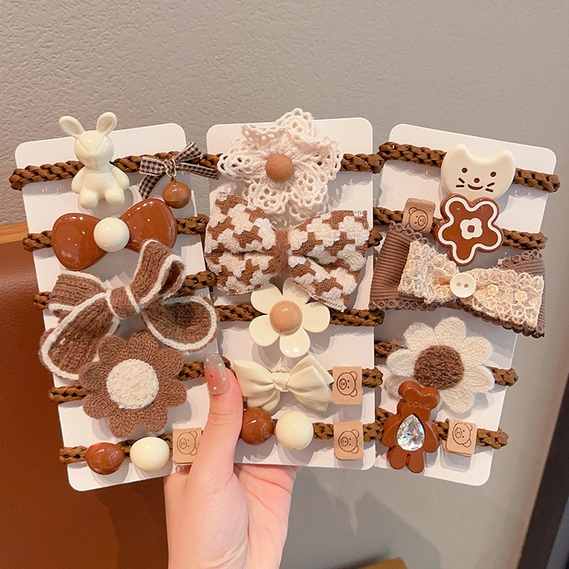 儿童发绳秋天奶咖色蝴蝶结头绳