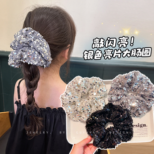 儿童超闪银色亮片大肠发圈韩系气质女童丸子头洋气高级感头绳发饰