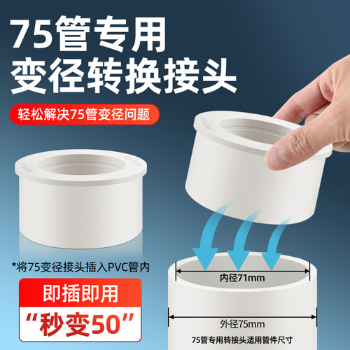 75pvc管变径转50接头下水管配件