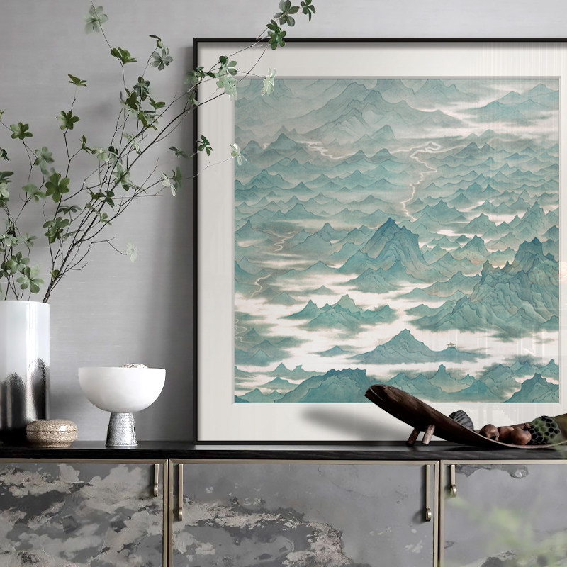 现代侘寂风客厅餐厅山水装饰画新中式酒店民宿挂画卧室床头壁画