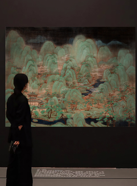 新中式山水装饰画法式中古风墨绿色大尺寸艺术版画古典东方挂画