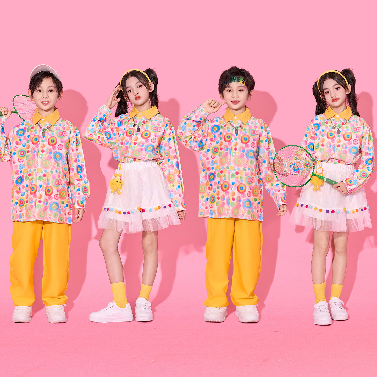 儿童啦啦队演出服彩色圈圈