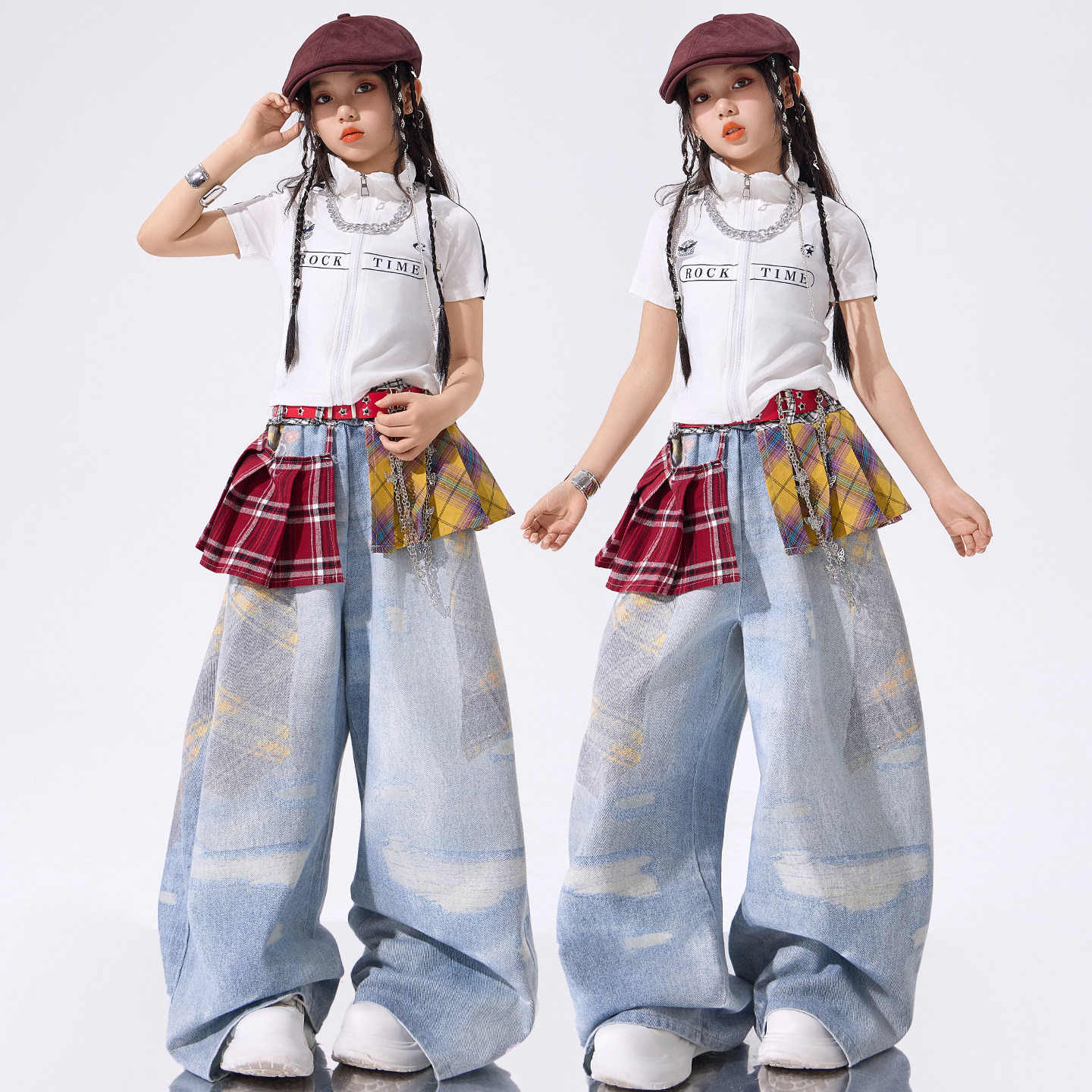 女童爵士舞服装jazz穿搭白色开衫女孩练功服儿童街舞演出少儿套装