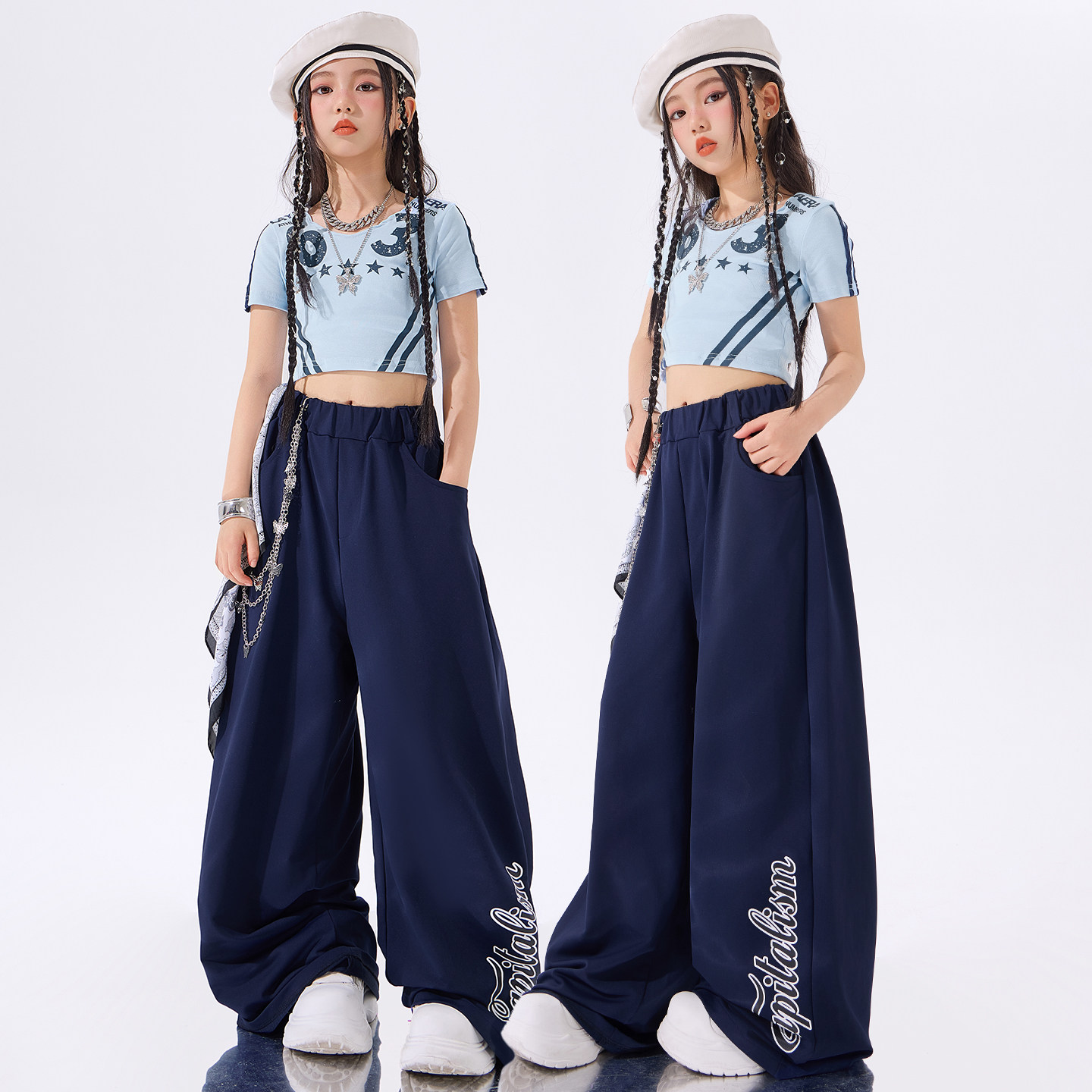 女童爵士舞服装表演服蓝色套装