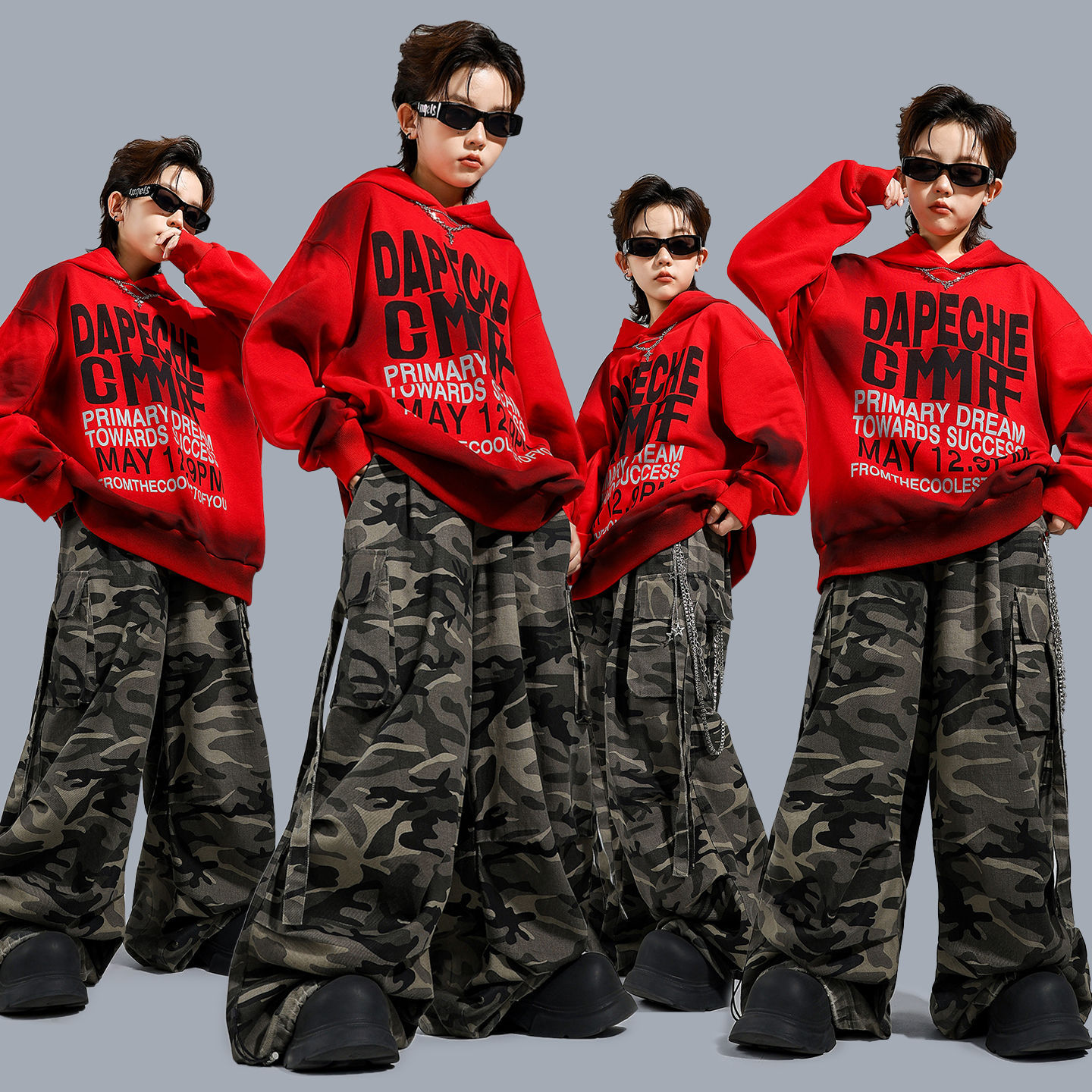 街舞服装痞帅男童秋冬长袖红色