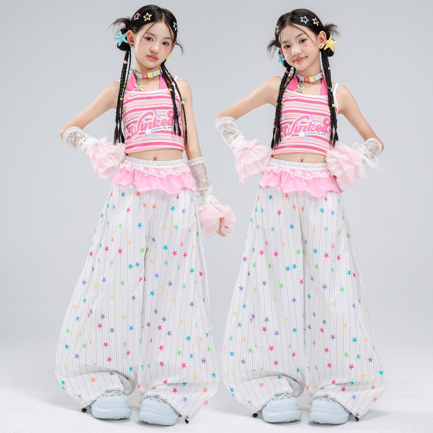 女童爵士舞服装露脐露背吊带