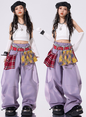 女童爵士舞服装白色斜肩少儿练功服套装jazz穿搭儿童街舞演出服女