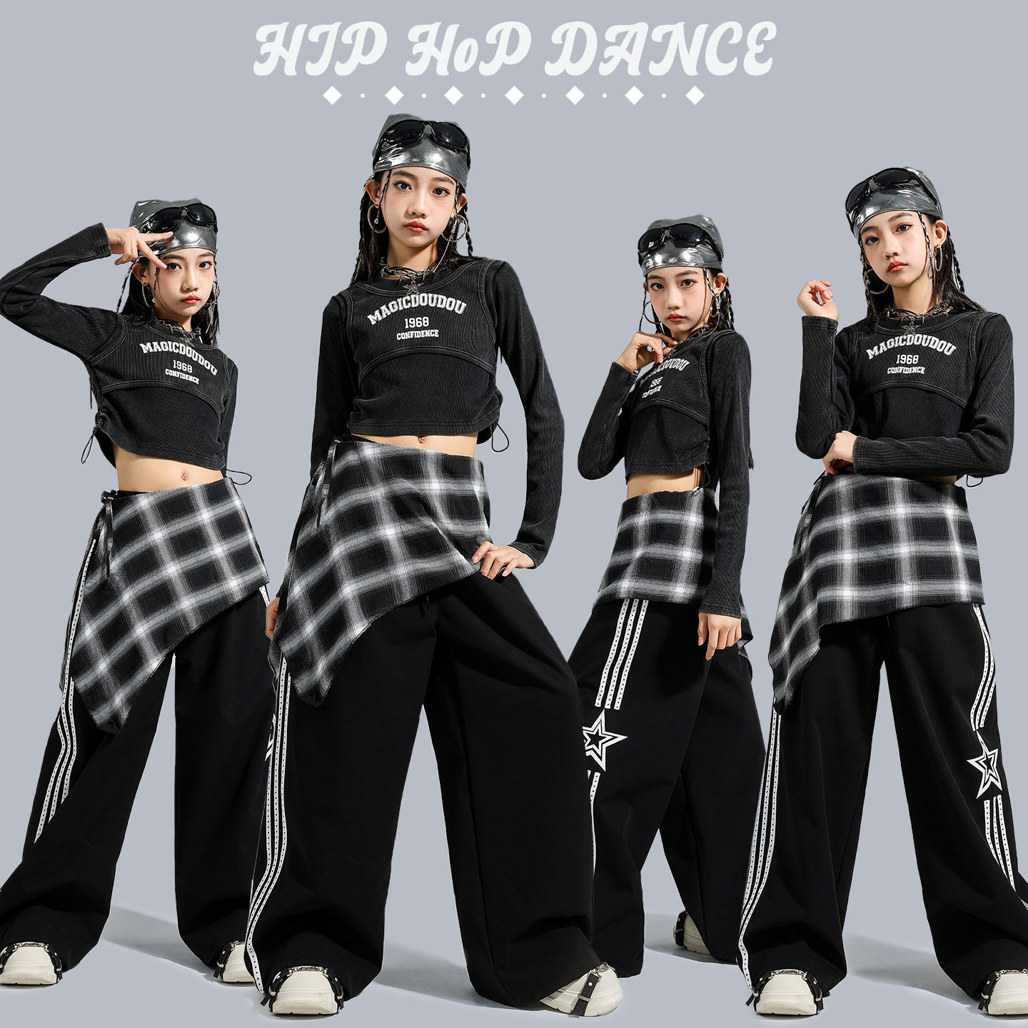 女童爵士舞服装韩版假两件长袖jazz练功服女孩街舞现代舞表演出服