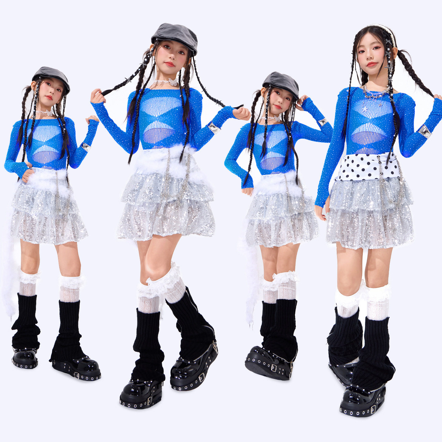 儿童爵士舞套装表演服装女童蓝色