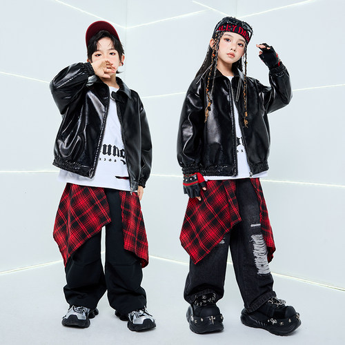 演出服爵士舞套装黑色皮衣