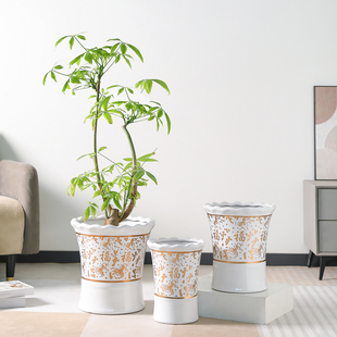 国风陶瓷花盆金福家用落地客厅发财树专用流泉枫特大口径高档花器