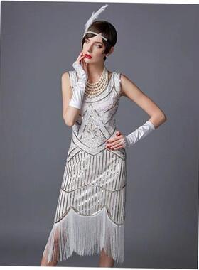 Flapper Dress 20s Sequin Beaded Fringed Great Gatsby Dress