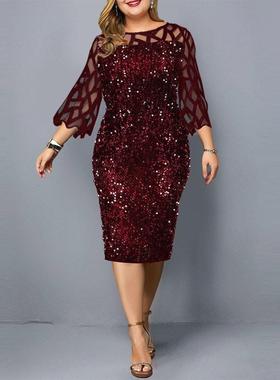 2021 Plus size Party Dress Women Sequin Mesh Wedding Evening