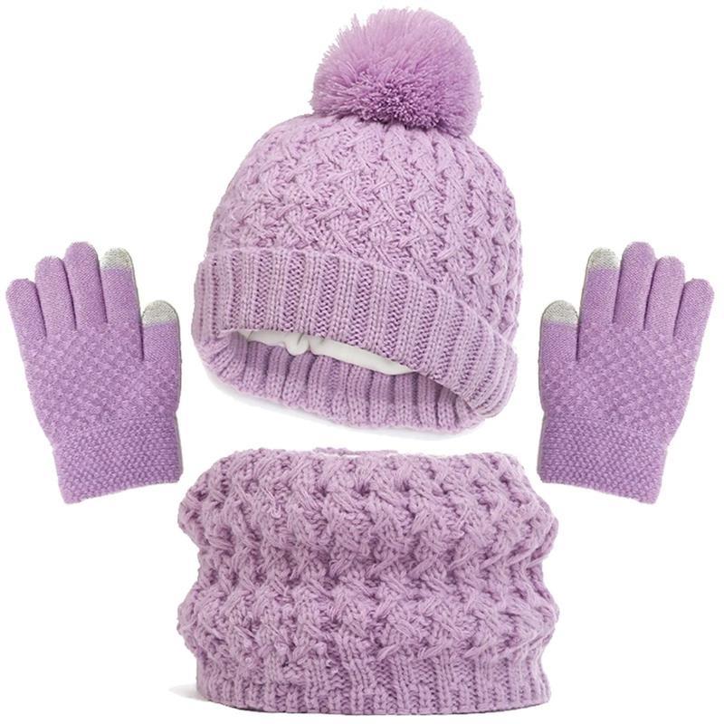 Kids Winter Hat Gloves Scarf Set Girls Toddler Children Hats