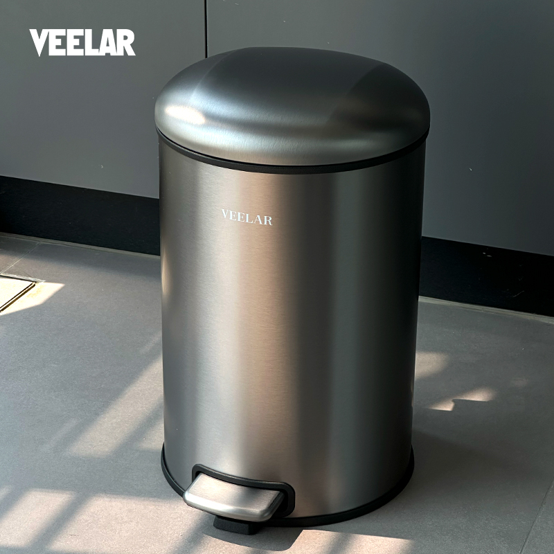 VEELAR带盖子垃圾桶家用高颜值圆形脚踩2025新款客厅厨房卧室化妆
