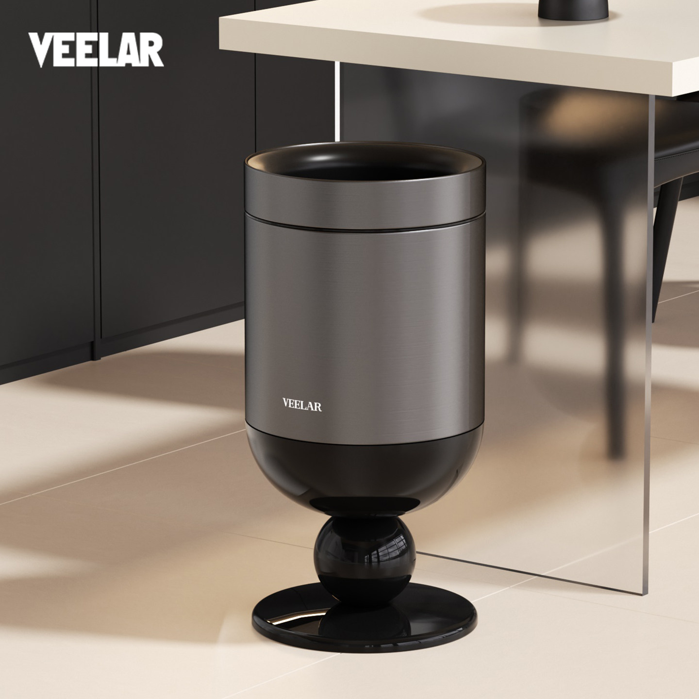 VEELAR无盖垃圾桶厨房客厅高脚杯家用大容量高颜值中古风轻奢意式