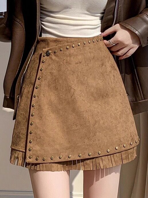 高级感鹿皮绒半身裙女秋冬新款高腰显瘦小个子时尚a字包臀短裙子