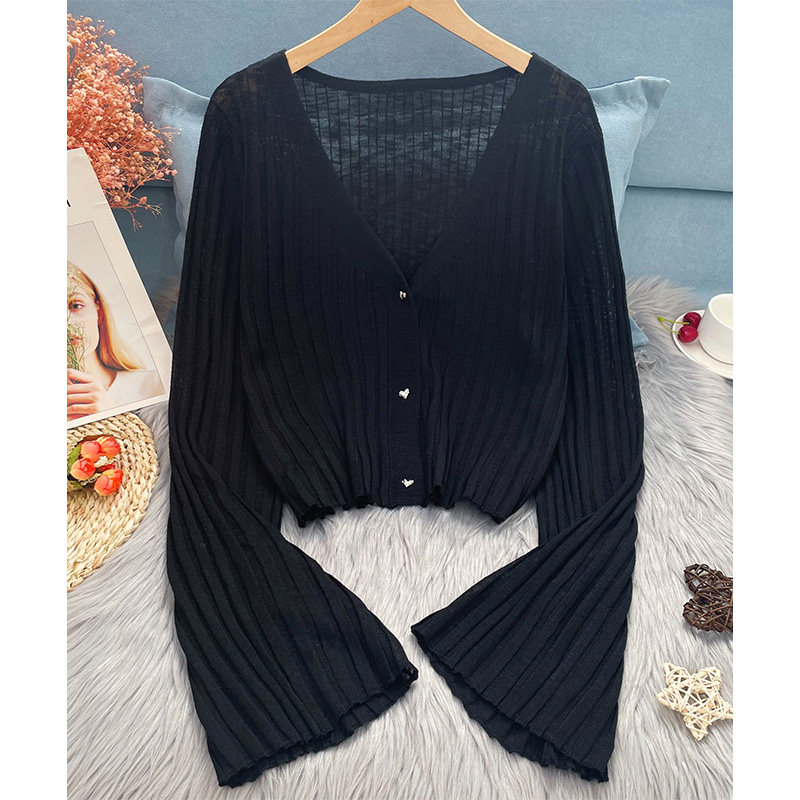 针织开衫外套薄款女春秋夏季外搭宽松显瘦遮肉大尺码黑色防晒空调