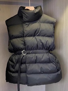 黑色羽绒棉马甲女秋冬新款外穿休闲时尚收腰坎肩无袖背心棉服外套