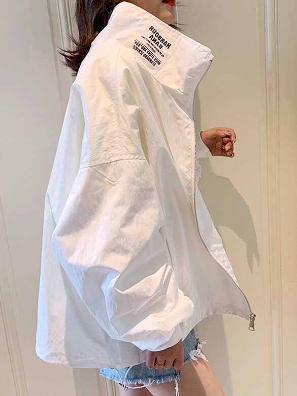 白色夹克外套女ins潮春秋夏宽松韩版薄款防晒衣时尚休闲百搭工装
