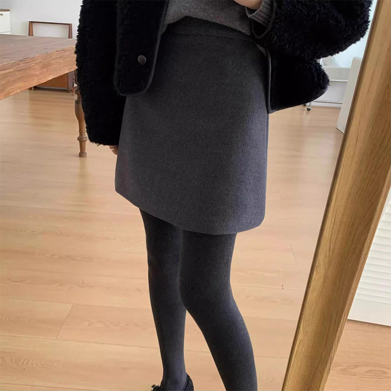 灰色毛呢半身裙女秋冬季新款松紧高腰显瘦大码胖mm包臀裙A字短裙