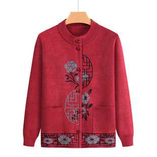 源头工厂中老年秋冬奶奶装衣服开衫针织衫毛衣上衣妈妈老人衣服女