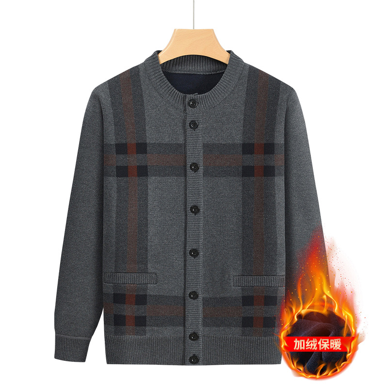 外套中年针织爷爷保暖秋冬装