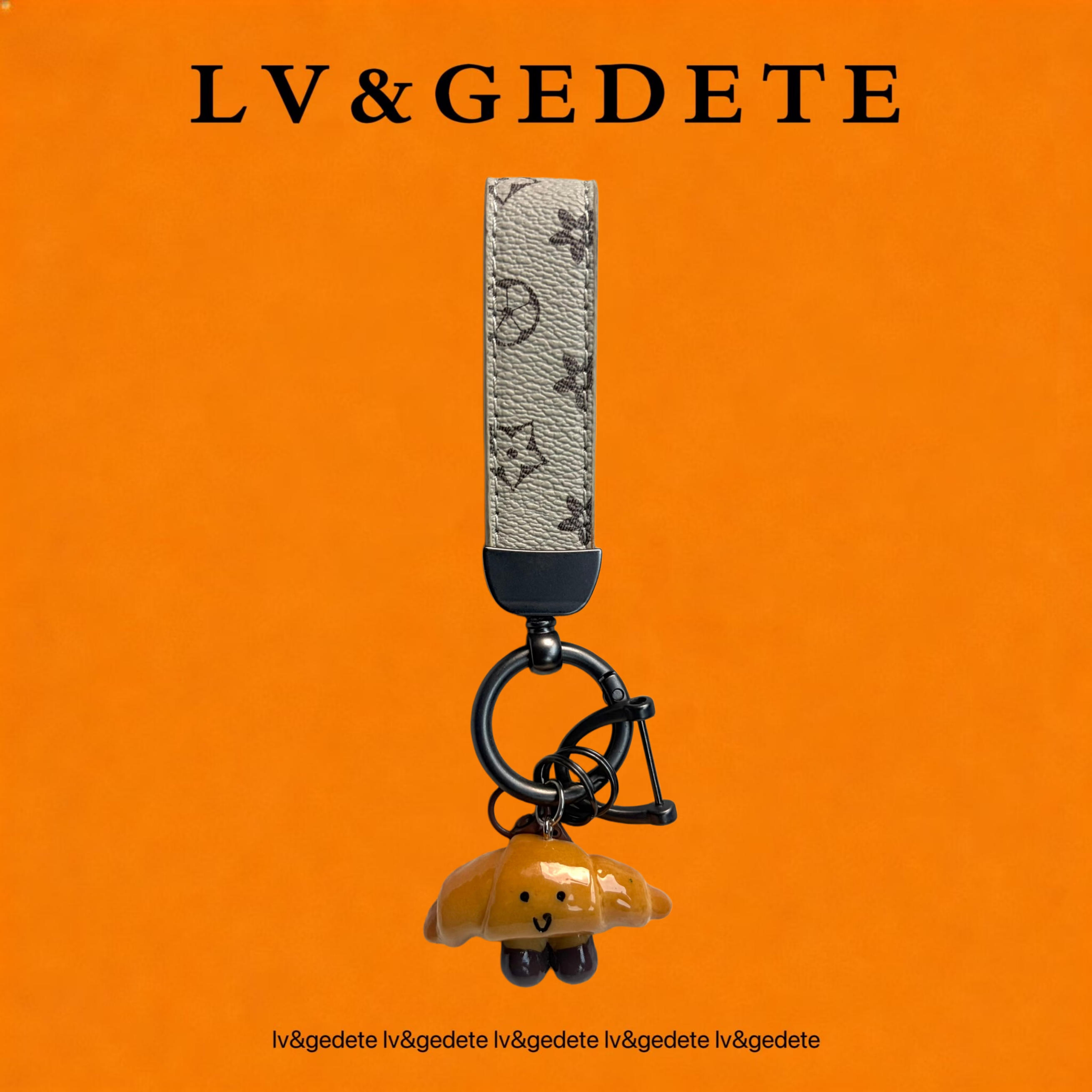 LV&GEDETE Speedy20包包挂件碱水面包汽车钥匙扣老花手绳玩偶挂饰