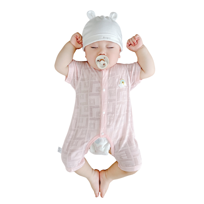 婴儿短袖开档连体衣薄款婴幼儿衣服男女宝宝睡衣夏季哈衣爬服新生
