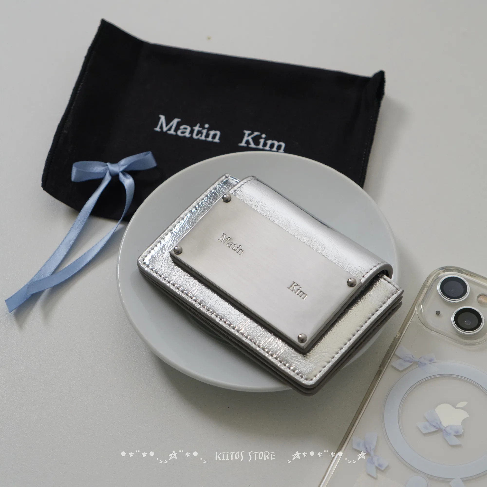 Matin Kim银色短款钱包女26新款韩版高级感金属感折叠卡包零钱包
