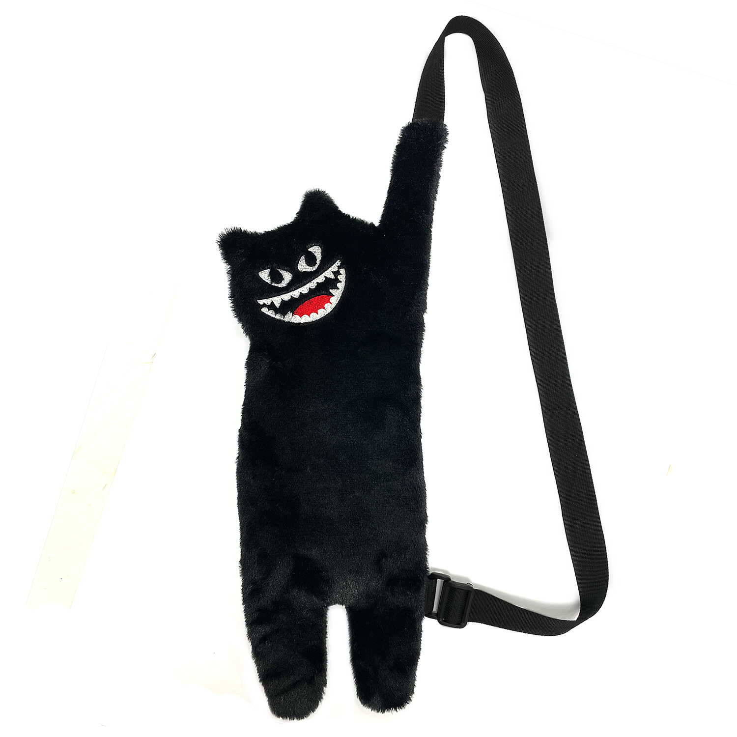 独立设计黑猫咪怪原创小众包包可爱搞怪毛绒斜挎包绣花腋下包女士