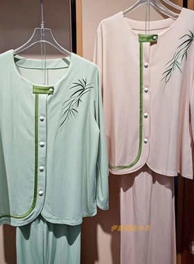 韩蜜蜜家居服H705233正品2025春季新款月光棉国风长袖长裤睡衣套