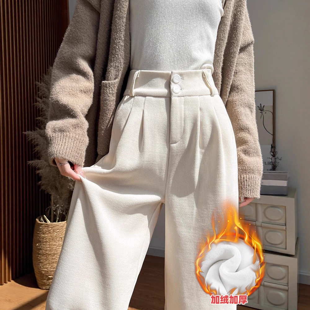 白色西装裤女2026新款春秋季灯芯绒裤子薄款加厚雪尼尔休闲阔腿裤