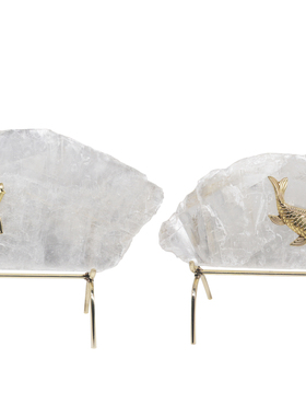 新中式摆件轻奢饰品铜金鱼样板房家居用品客厅玄关柜晶石抽象造型