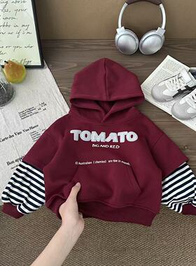儿童连帽卫衣春装2026新款拼接假两件韩版百搭宝宝休闲上衣AS330