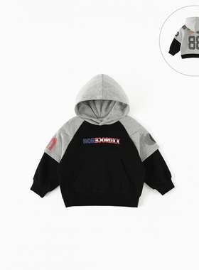 儿童假两件卫衣春装2026新款中小童韩版拼色字母连帽上衣AS852