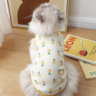 猫咪衣服春天外出专用竖纹菠萝薄款圆领套头背心德文高颜值小吊带
