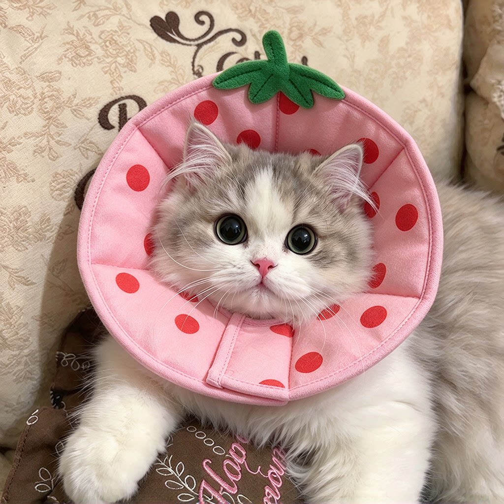 伊丽莎白圈猫咪软圈防舔头套可爱草莓造型防护罩宠物头饰美短起司