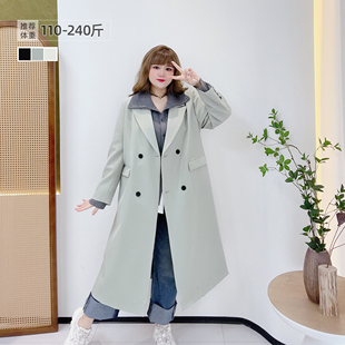 新品 英伦小众长款 胖莹莹大码 韩版 风衣过膝西服外套 女装 2025秋季