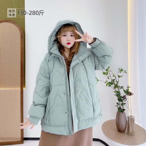 大码减龄加肥加厚连帽羽绒服