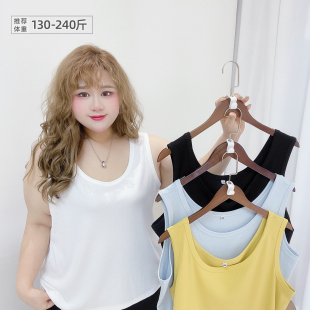 多巴胺糖果色200斤胖mm纯色百搭弹力圆领胖莹莹大码 内搭背心 女装