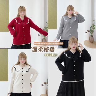 200斤胖m韩系甜美娃娃领减龄弹力氛围感撞色针织衫 胖莹莹大码 女装