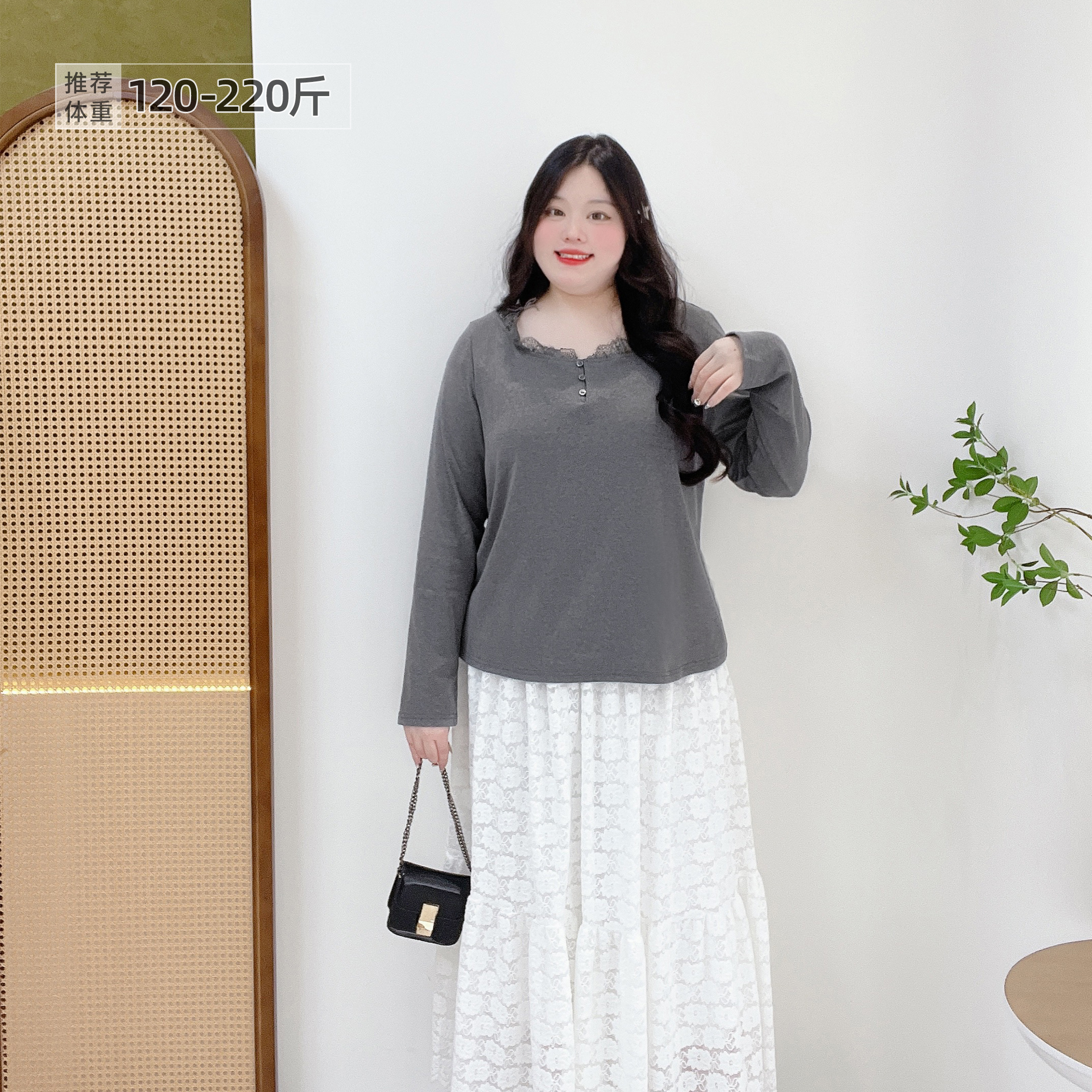 200斤大码蕾丝假两件蝴蝶结打底