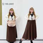 女装 别致松紧腰法式 复古通勤百搭遮肚A字版 胖莹莹大码 长款 半身裙