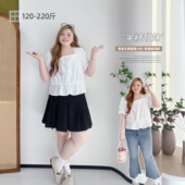 胖莹大码 上衣 甜美方领减龄初恋氛围感小个子显瘦遮肉短袖 女装 韩版